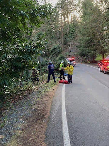 Eastside Fire & Rescue crews on the scene when a woman slipped and fell down an embankment near the 4500 block of East Mercer Way on Feb. 2. She was uninjured. Photo courtesy of the city of Mercer Island