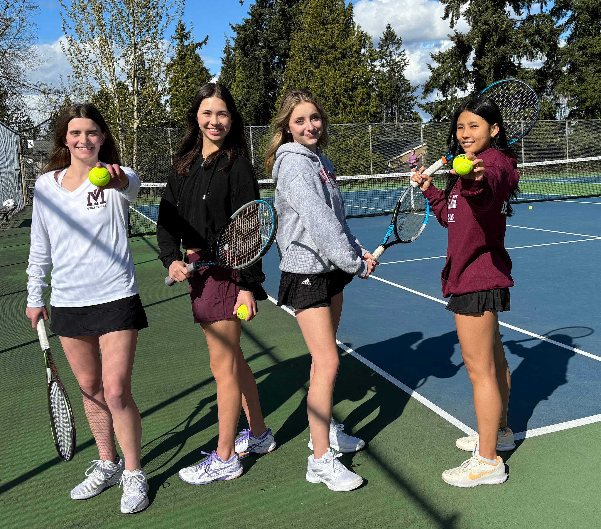 Mercer Island High School girls tennis captains, from left to right, Rachel Garton, Violet Kinney, Charlotte Morrison and Chloe DeGracia. Andy Nystrom/ staff photo