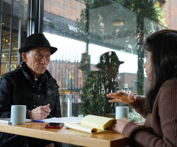 <p>Chef Shiro Kashiba, seen in conversation with Jayendrina Singha Ray, opened the first traditional Tokyo-style sushi counter of the city at Maneki restaurant in the 1970s. (Courtesy photo)</p>