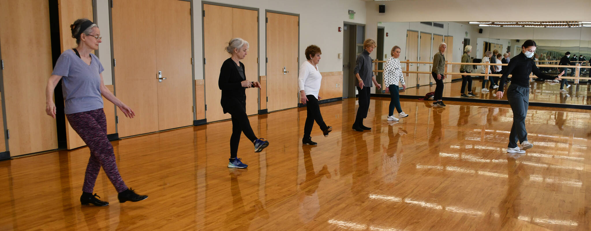 Alexa Ray, right, leads the Musical Fitness class for seniors on a recent Tuesday at the Mercer Island Community and Event Center. Andy Nystrom/ staff photo