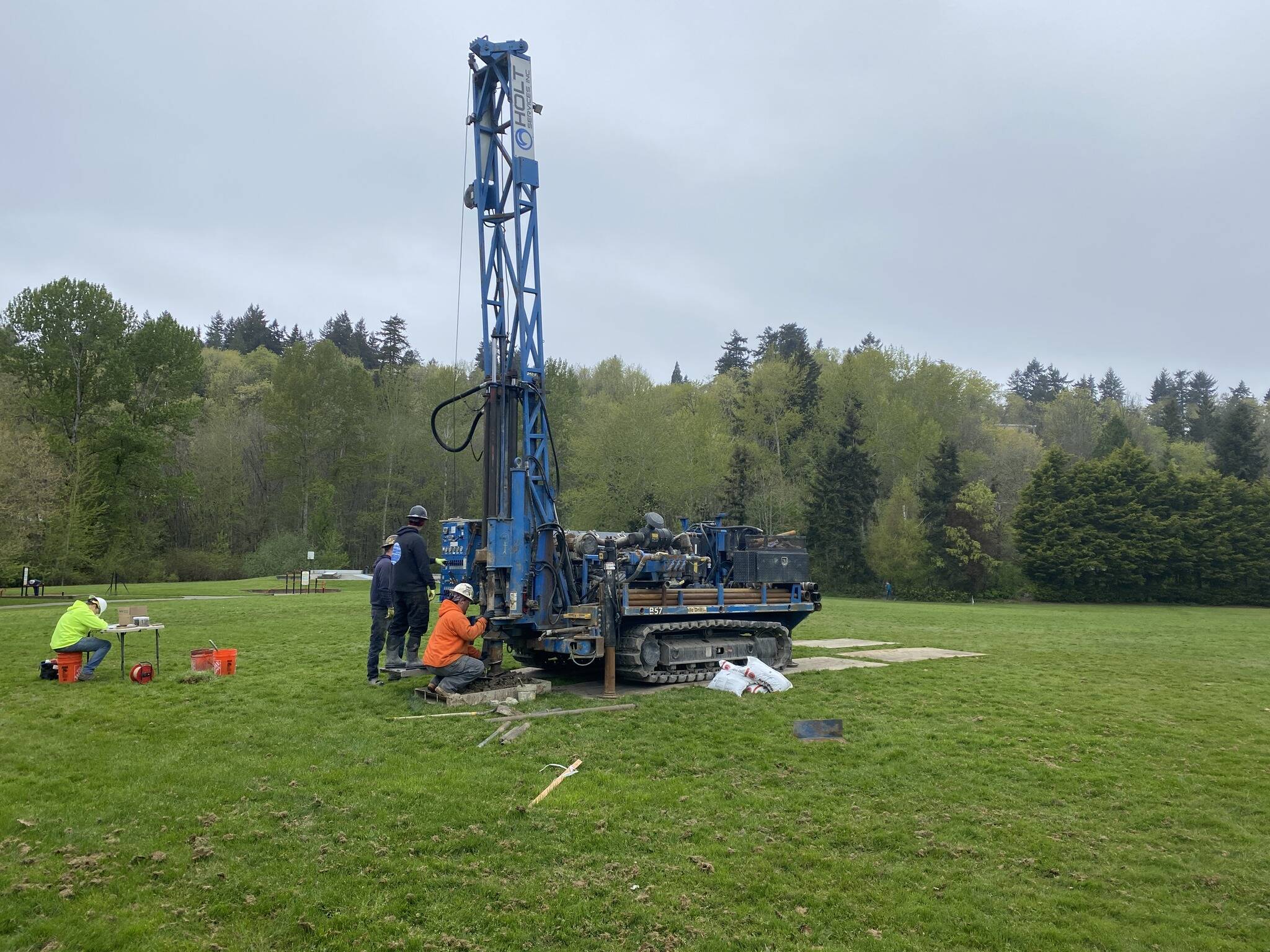 Crews from Shannon & Wilson and KPG Psomas are currently conducting geotechnical investigations and a topographical survey at Mercerdale Park by digging holes — known as borings. Photo courtesy of the city of Mercer Island