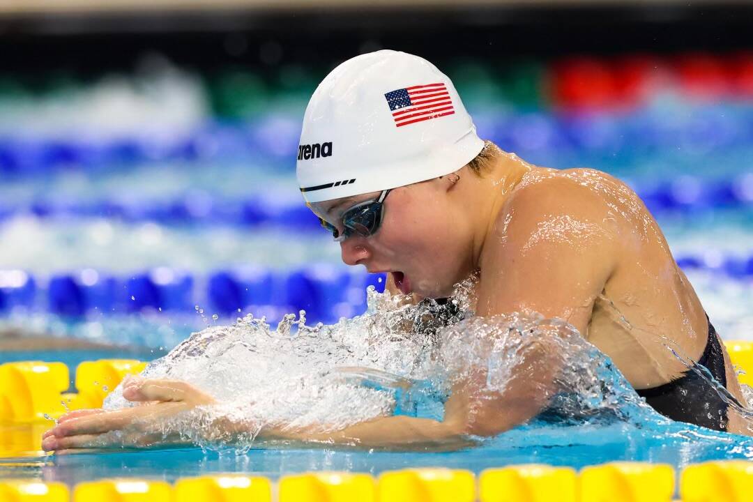 Piper Enge swims at the 2023 World Junior Championships in Netanya, Israel. Photo courtesy of SPLASH<em>Forward</em>