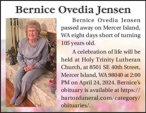 Bernice Ovedia Jensen | Obituary