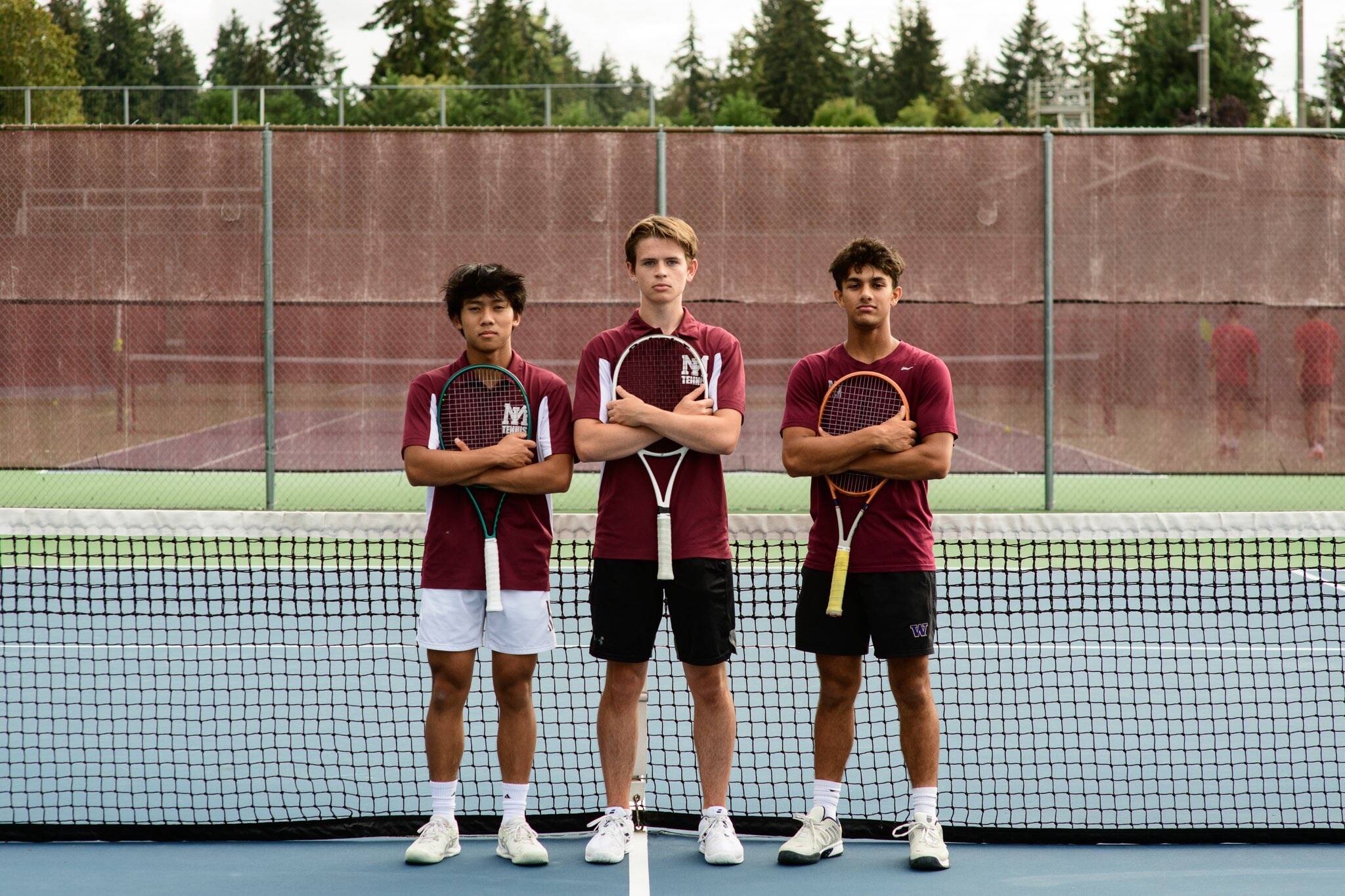 Mercer Island High School’s boys varsity tennis senior captains are Minh Luu, Jack Hillberg and Gian Manhas. At press time, the team was 6-0 with victories over Sammamish (7-0), Interlake (5-2), Skyline (7-0), Eastlake (5-2), Liberty (7-0) and Newport (5-2). Ron Akins is the head coach and Jacquie Hartmann is the assistant coach. Photo courtesy of Trang Luu