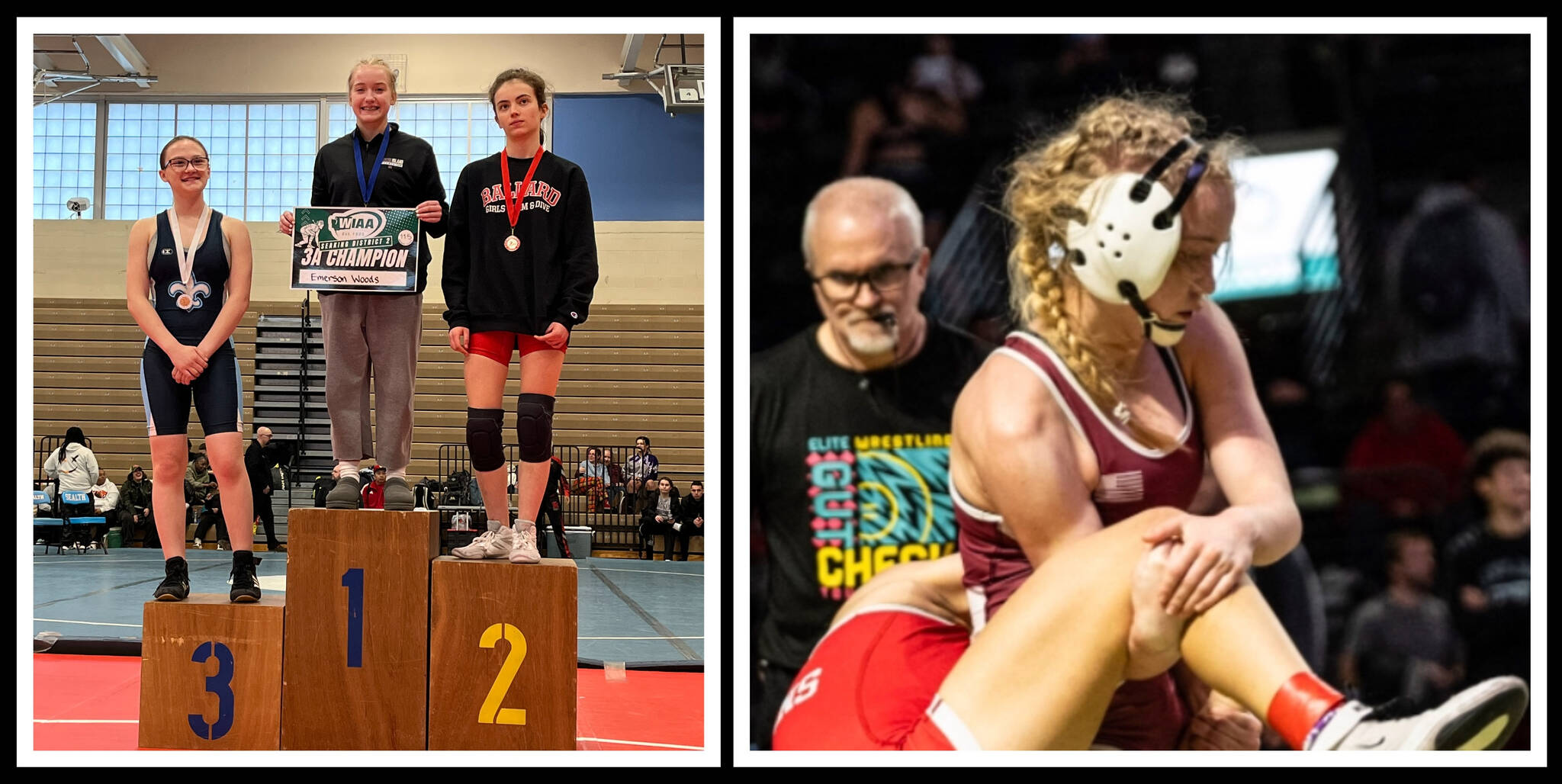 Mercer Island High School’s Emerson Woods (middle left) and right. Courtesy photos