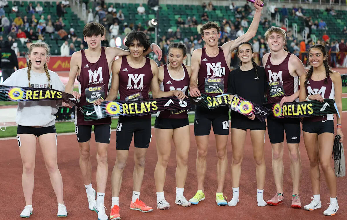 Here’s a portion of the Mercer Island High School athletes who shone at the Oregon Relays on April 4-5. Photo courtesy of Scott Knoblich