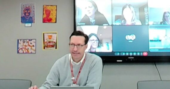 Superintendent Fred Rundle during the April 8 special meeting of the Mercer Island School Board. (Screenshot)