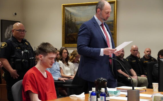 Chase Jones and his attorney Brad Barshis reading Jones’ statement to the judge. Photo by Joshua Solorzano/Sound Publishing