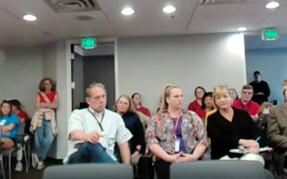 Attendees at the Mercer Island School Board meeting April 24. (Screenshot)