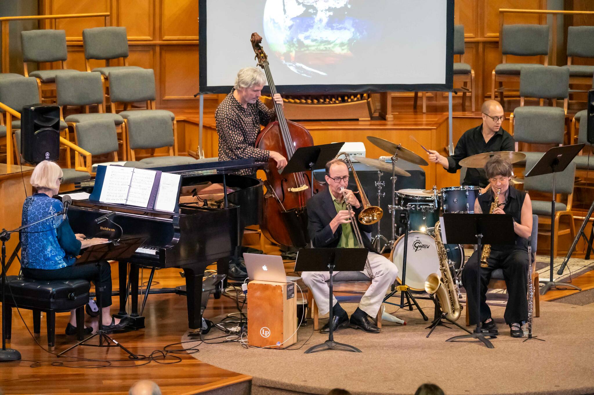 “For the Birds” will feature Nelda Swiggett (piano, compositions), Clif Swiggett (trombone), Kate Olson (saxophone, flute), Chris Symer (bass), Adam Kessler (drums) and the poetry of Jill McGrath. Photo courtesy of Nelda Swiggett