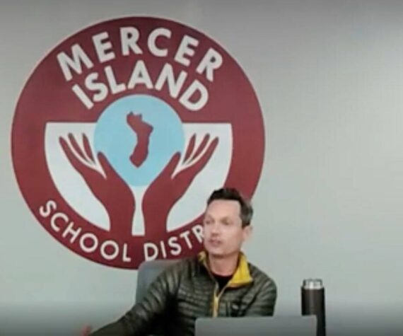 Mercer Island School Board Director Dan Glowitz during the May 8 meeting. (Screenshot)