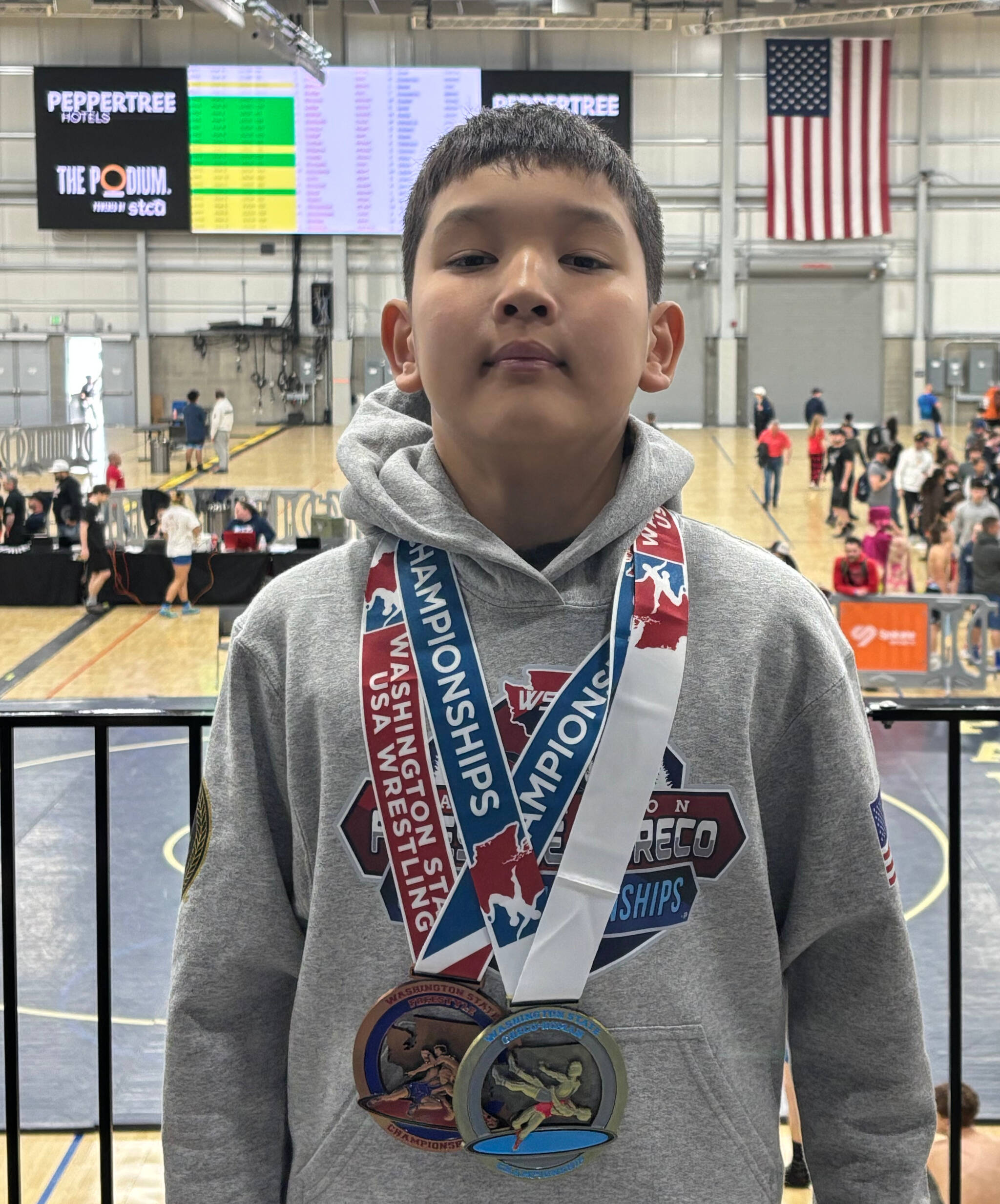Northwood Elementary School student Mikhail Zulaev won gold and bronze medals at the prestigious Washington State Freestyle and Greco-Roman Wrestling Championship held from May 3-4 at The Podium in Spokane. The event was organized by the Washington State Wrestling Association with the support of USA Wrestling. Zulaev, who competed in the boys 10-year-old division in the 84-pound weight class, notched a gold in Greco-Roman and a bronze in freestyle. Courtesy photo
