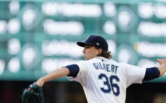 Logan Gilbert pitching in the win against Milwaukee. Courtesy photo via Seattle Mariners.