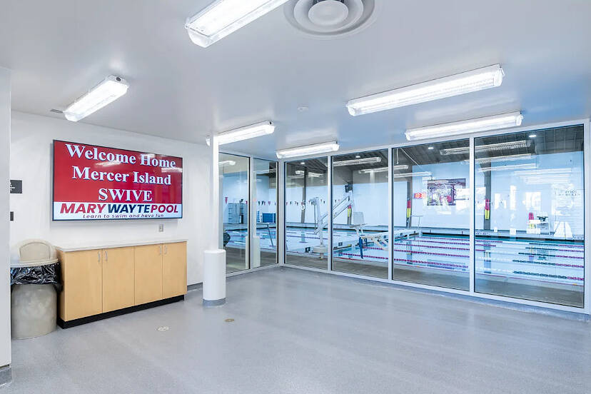 Mary Wayte Pool’s ADA viewing area that looks out onto the pool and has non-stick epoxy flooring. Photo courtesy of the Mercer Island School District