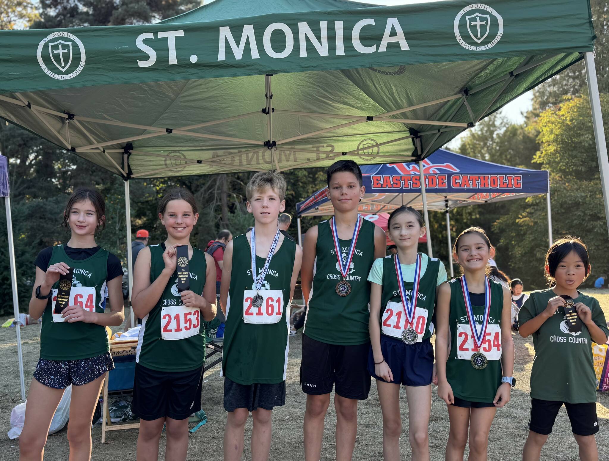 Left to right: Kathryn Vallis - 6th grade girls (8th place); Eva Quinn- 4th grade girls; Max Kuhn - 6th grade boys (4th place); Callum Quinn - 6th grade boys (3rd place); Lily Augustine - 5th grade girls (2nd place); Kalyna Tsai - 4th grade girls (1st place); Myra Yau- 1st grade girls (15th place). Courtesy photo