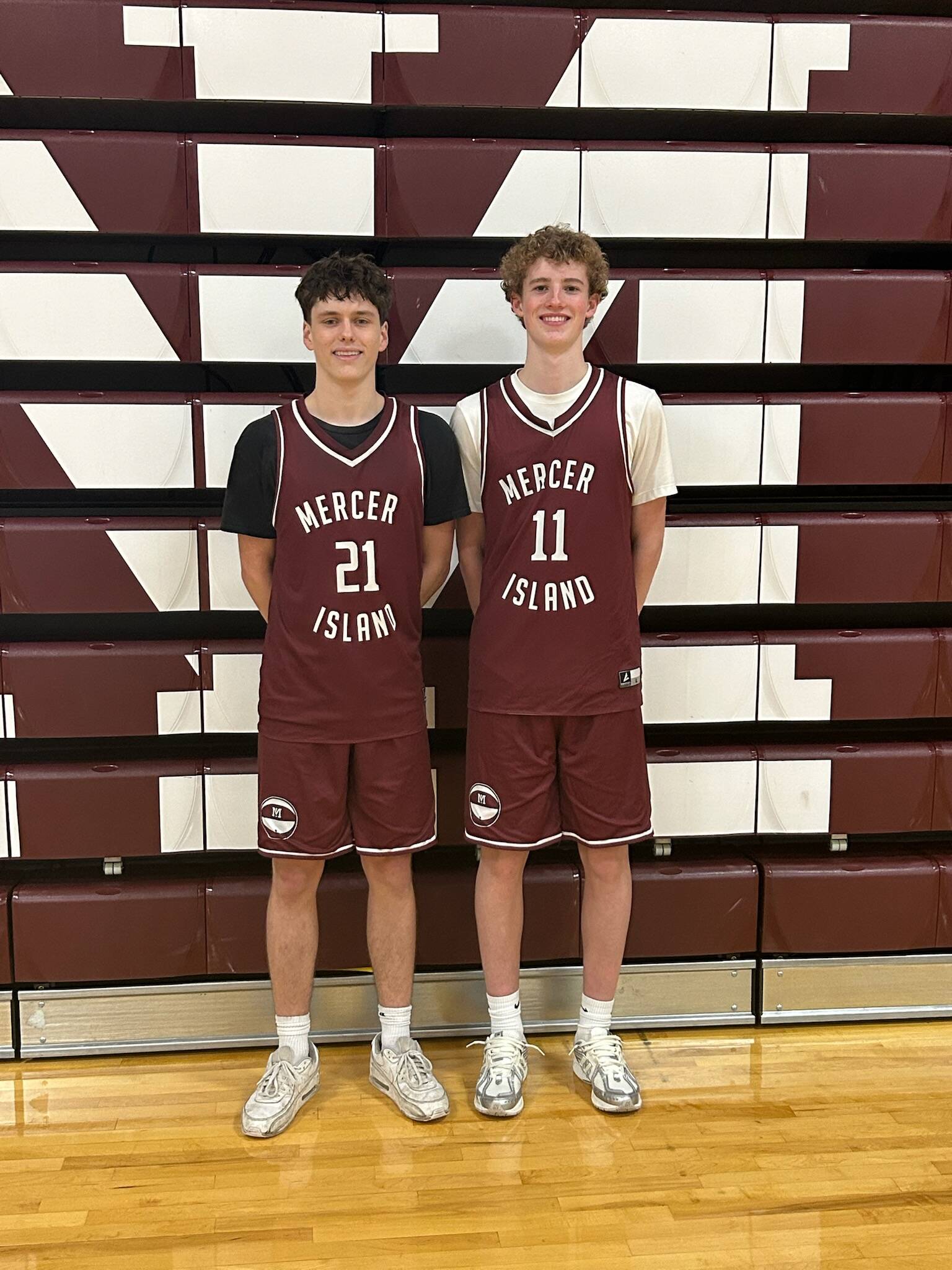 From left to right, Mercer Island High School senior boys basketball captains are Milo Berkley and Colin Monahan. Photo courtesy of JoLynn Leisinger