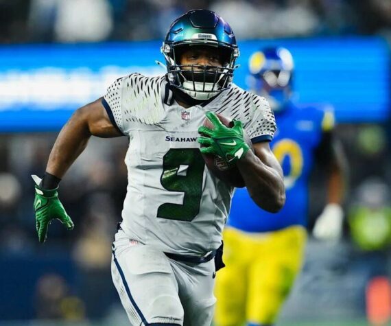 <p>Seattle Seahawks running back Kenneth Walker III sprints toward the end zone against the Los Angeles Rams on Thursday, Dec. 18, at Lumen Field in Seattle. (Photo courtesy of the Seattle Seahawks)</p>