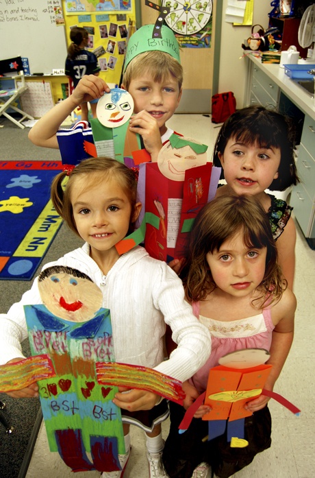 Kindergartners in Ms. Hetland’s class (from back left