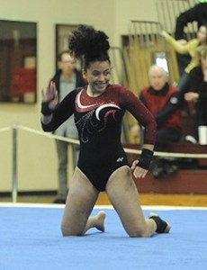 Mercer Island's Cheyanne Lewis performs her floor routine Saturday