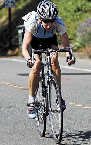 A cyclist heads down the road during the 2010 Northwest Senior Games Mercer Island time trial race last Sunday. Visit FJU Photography for more pictures of the race.