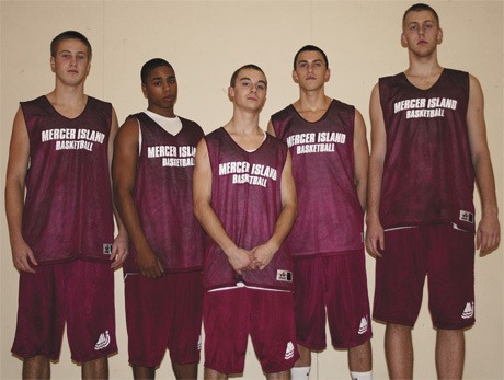 Members of the Mercer Island High School boys basketball team include: from left