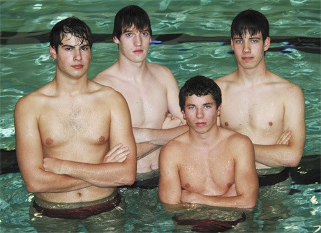 The captains of the four-time state championship winning Mercer Island boys swim team include: Brian Williamson