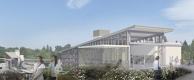 An artist’s rendering of what a portal to the East Link light rail station at Mercer Island at 80th Avenue S.E. and I-90 might look like. The design for the rail station