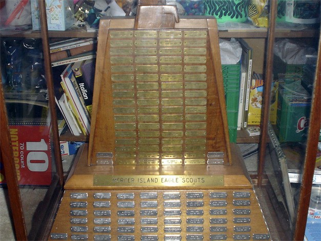 The three-foot trophy that features the names of Mercer Island Eagle Scouts