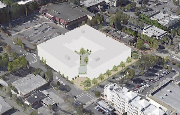 Updated plans for the Hines mixed-use development show how it will fit in Town Center. The site is 1.74 acres and bound by 77th Avenue S.E.