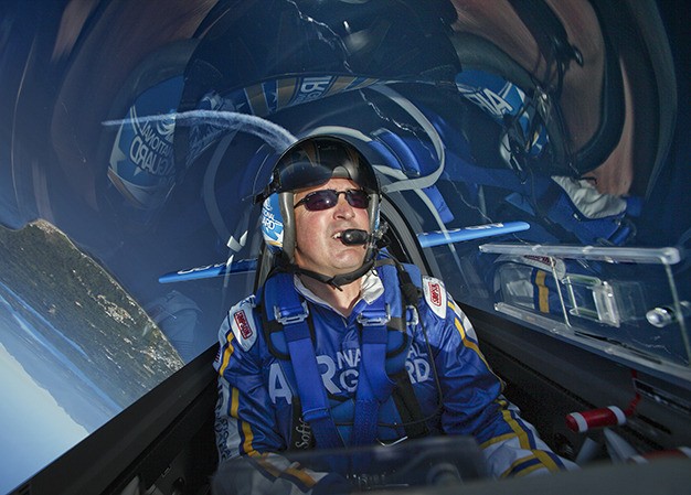 Lt. Col. John Klatt performs a barrel roll over the Puget Sound