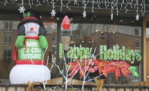 This snowman in the window of ‘I Love Pho’ last week