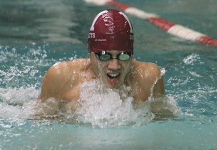 Andrew Fukuda swims the 100 breaststroke during the 3A Sea-King District championships Saturday