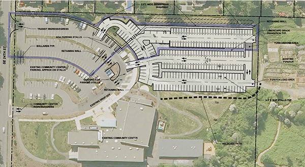 Sound Transit has proposed three very similar options for constructing a lot of around 200 parking spaces by leveling the ‘hill’ adjacent to the existing parking lot at the Mercer Island Community and Events Center. The hill is essentially a pile of dirt excavated when the community center was built in 2004 -2005.  It was not removed then in order to save money.