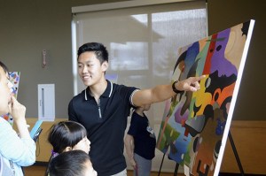 Newport High School senior Andrew Wang held an artist exhibition and reception Sunday