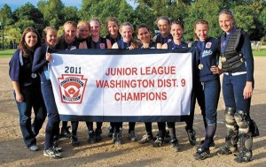 Claire McCarthy and Morgan Payou are members of the district 9 winning Junior All Star softball team.