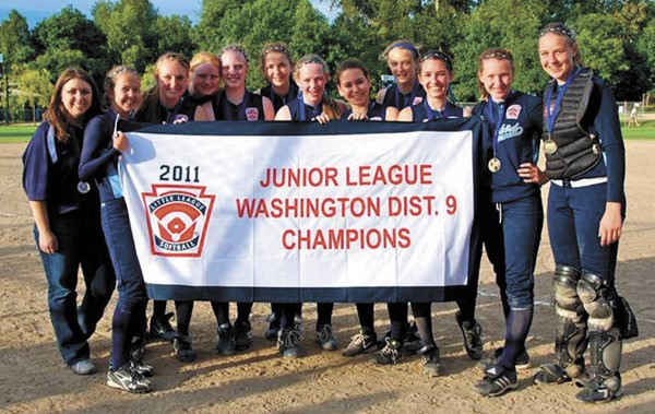 Claire McCarthy and Morgan Payou are members of the district 9 winning Junior All Star softball team.