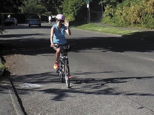 Jenn White on her bike during a Team Challenge triathlon practice.