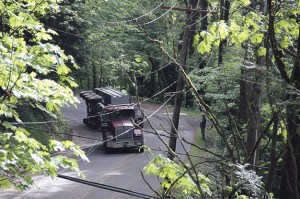 A semi-truck carrying gravel overturned in the 4700 block of East Mercer Way on May 14.
