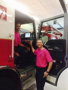 Mercer Island firefighter proudly wear their pink T-shirts on duty at Station 91