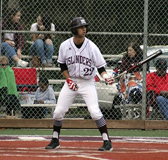 Harrison Goonewardene takes the plate for his final at bat against Sammamish Friday