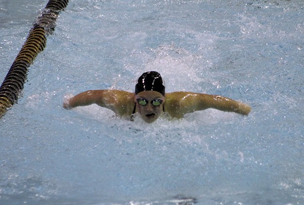 Mercer Island’s Maeve Murdoch swims the 100 Fly Oct. 30 at the KingCo 3A girls swim tournament.