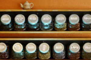 A variety of teas line the shelves at Tea Treasures.