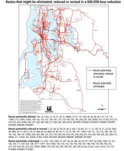 King County Metro released this map showing the routes affected by a budget shortfall.