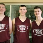 From left, Mercer Island boys basketball players Jacob Evans, Griffin Emanuels and Shain Scott. Joe Livarchik/staff photo.