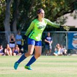 Pomona-Pitzer starting goalkeeper Corey Goelz helped the Sagehens advance to the NCAA Div. III women&rsquo;s soccer tournament for only the third time in program history this year. Contributed photo.