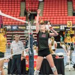Natalie Robinson sets up for a kill shot for the Islanders. Photo courtesy of John Fisk.