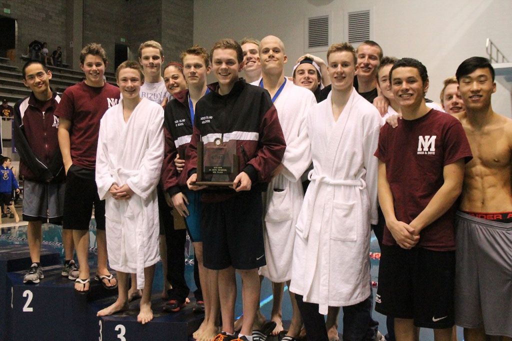 The Mercer Island boys swim and dive team finished second at the KingCo and Sea-King championship meets and placed third overall at the 3A state championships in February. File photo.