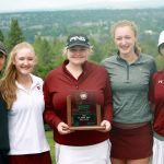From left, Mercer Island girls golf state competitors Estey Chen, Ella Warburg, Kate Peterson, Madelyn Quickstad and Abby Zhong. File photo.