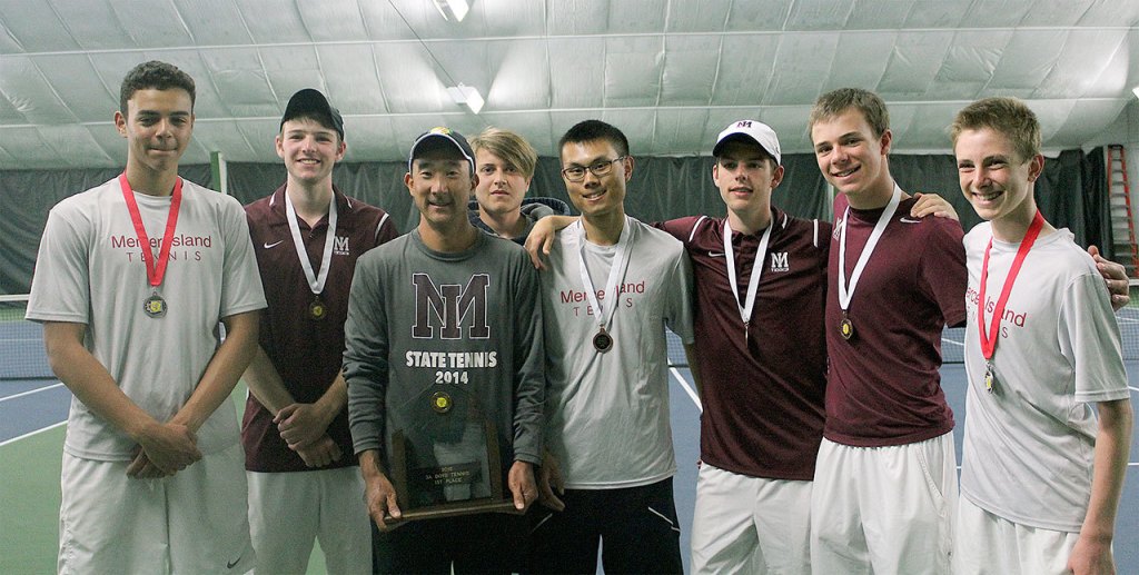 The Mercer Island boys tennis team claimed its sixth-straight 3A state championship trophy in 2016. File photo.