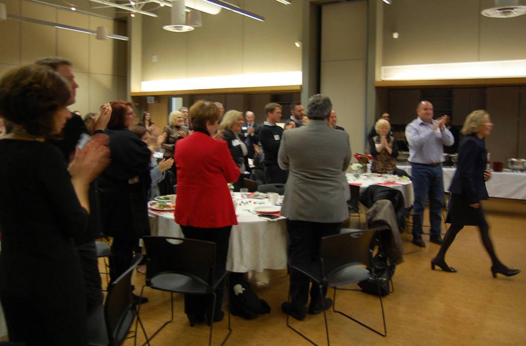 Roanoke owner Dorothy Reeck, far right, received a standing ovation from the Chamber members as she accepted the award for 2016 Business of the Year. Katie Metzger/staff photos